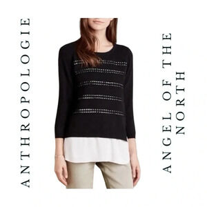 1641. ANTHROPOLOGIE ANGEL OF THE NORTH DOVIE LAYERED SWEATER BLACK/WHITE SIZE SM